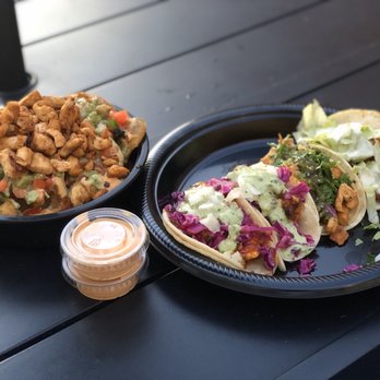 Brick and Flour - Beer battered fries with grilled chicken and all the toppings. Shrimp tacos, crispy chicken tacos and grilled chicken tacos. - Mexican Near Me - Glendale, California Brick and Flour - Beer battered fries with grilled chicken and all the toppings. Shrimp tacos, crispy chicken tacos and grilled chicken tacos. - Mexican Near Me - Glendale, California