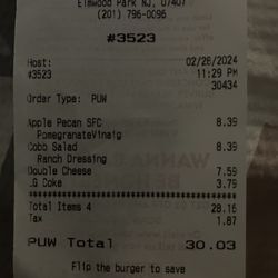 Wendy's - The first reciept the gave me and claimed that the mistake was on my end i apparently wanted the cobb salad even tho im saying i didnt?