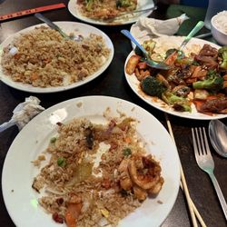 China House - Pork fried rice and Happy Family