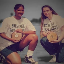 Shot put and discus with my high school best friend.