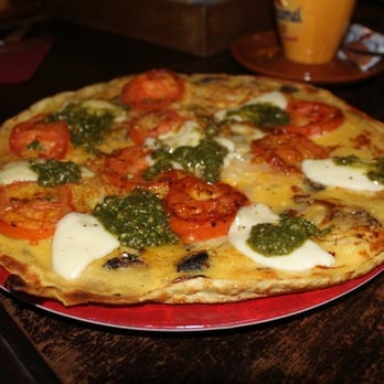 The Pancake Bakery - Caprese pancake: tomato, mozzarella, onion, and basil pesto, AMAZING - Pancakes Near Me - Amsterdam, New Hampshire