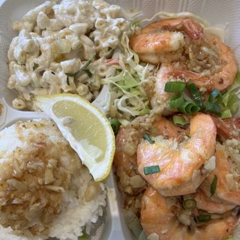 Yummy Huli Huli Chicken - Garlic shrimp plate - Chicken Shop Near Me - Kaneohe, Hawaii