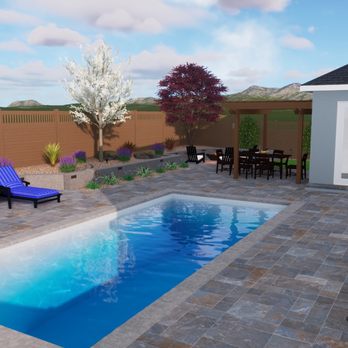 Transformation Construction and Design - 3D landscape design rendering with pool, patio and outdoor living layout - Landscaping Near Me - Castro Valley, California