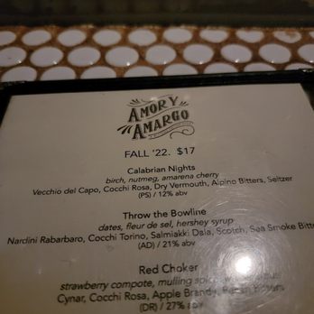 Amor y Amargo - Fall '22 menu - Cocktail Bars Near Me - New York, New York