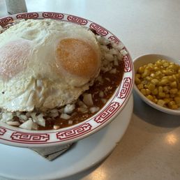 Loco moco with corn instead of Mac salad Loco moco with corn instead of Mac salad