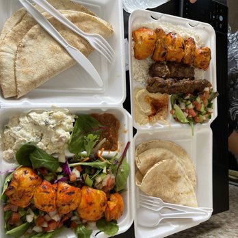 Cafe Bravo - Chicken Kabob plate, Lule Kabob plate - Middle Eastern Near Me - Glendale, California