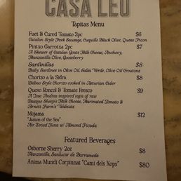 Tapas menu