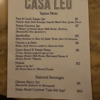 Casa Leo - Tapas menu - Tapas Bars Near Me - Los Angeles, California