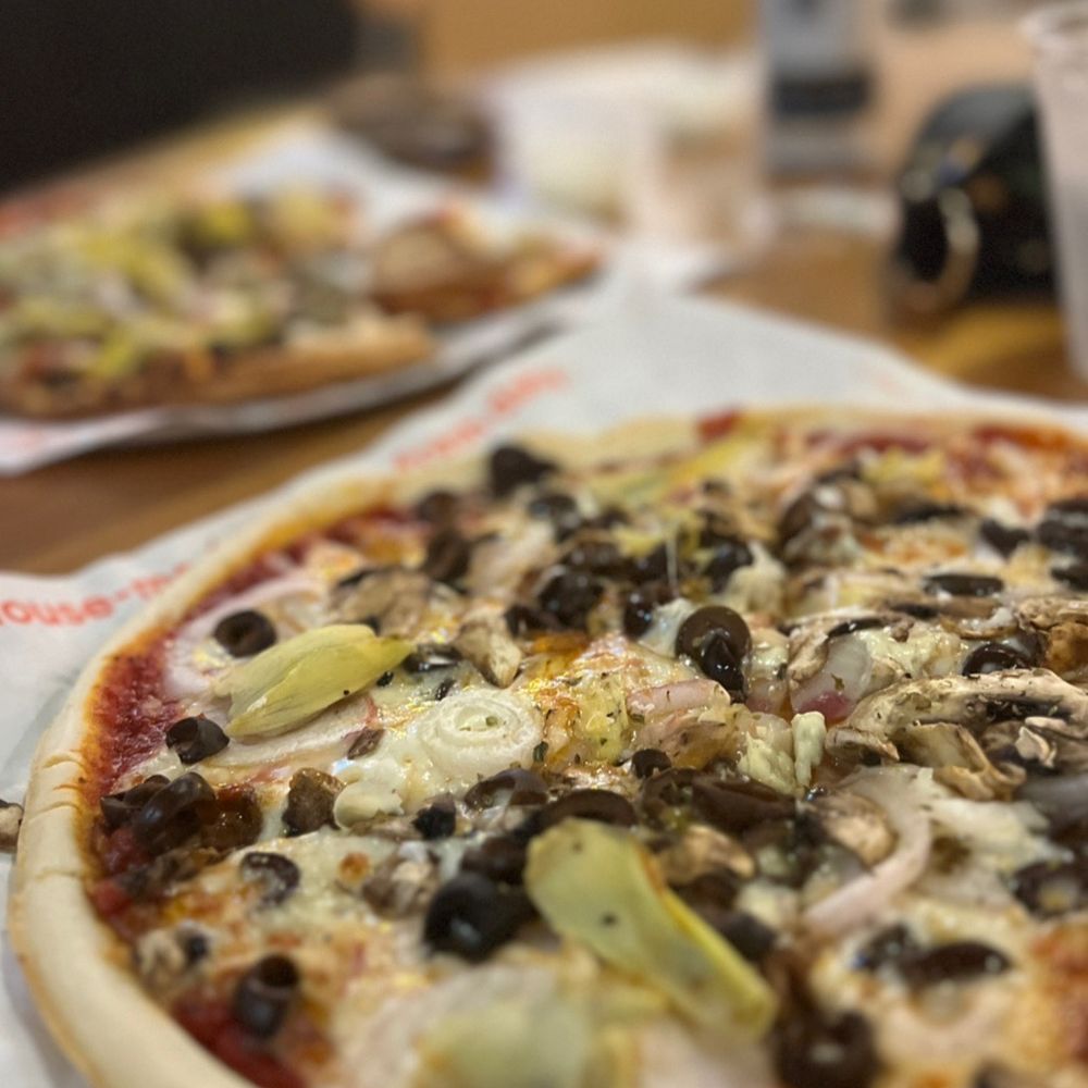 Blaze Pizza - Veg Out with GF crust and Meat Eater (in the back) - Salad Near Me - Orange, California