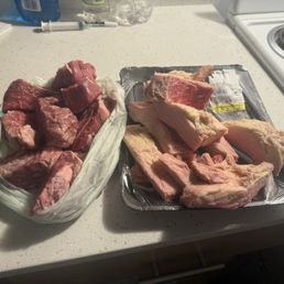 5.5 lbs of half meat and half fat for $33.00! 5.5 lbs of half meat and half fat for $33.00!