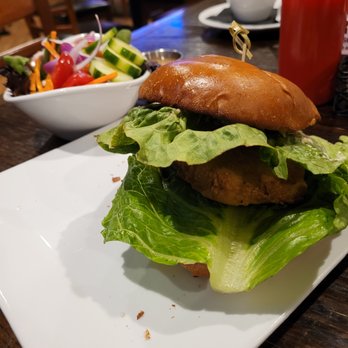 Portside Tavern - Cod sandwich and side salad - American Near Me - Hyannis, Massachusetts