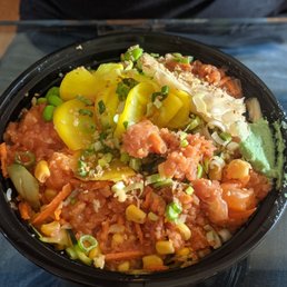 Lg Poke Bowl, Salmon, Spicy Tuna, extra scoop, Spicy Original Poke Sauce $16.85, 2.5 stars. Decent fish, good toppings, STALE rice. 6/11/21 Lg Poke Bowl, Salmon, Spicy Tuna, extra scoop, Spicy Original Poke Sauce $16.85, 2.5 stars. Decent fish, good toppings, STALE rice. 6/11/21