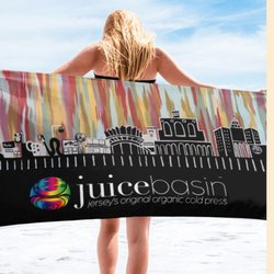 juice basin - Beach Towel: merchandise with our famous mural of the Asbury Park Boardwalk.