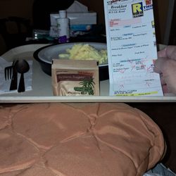 Orchard Park Health Care Center - My breakfast yesterday. supposed to be a cup of tea with sugar and scrambled eggs. No tea bag or hot water.