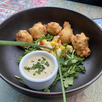 Franny’s Bistro - Lobster Fritters, at Franny's Bistro in Camden, ME. - New American Near Me - Camden, Maine Franny’s Bistro - Lobster Fritters, at Franny's Bistro in Camden, ME. - New American Near Me - Camden, Maine