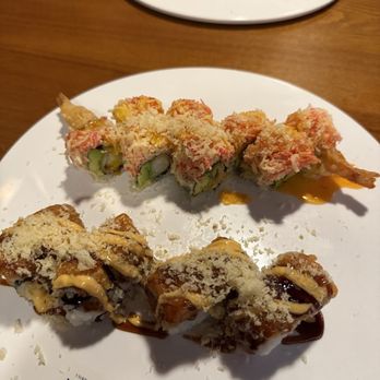 Umiya Raleigh - back: princess roll front: spicy crunch roll - Sushi Bars Near Me - Raleigh, North Carolina Umiya Raleigh - back: princess roll front: spicy crunch roll - Sushi Bars Near Me - Raleigh, North Carolina