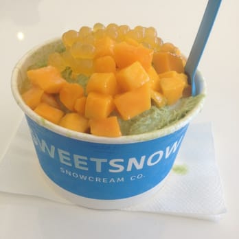 SweetSnow - Regular green tea w/ mango, passion fruit boba and coconut drizzle. - Desserts Near Me - Northridge, California SweetSnow - Regular green tea w/ mango, passion fruit boba and coconut drizzle. - Desserts Near Me - Northridge, California