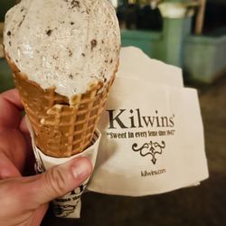 Kilwins Ice Cream - Chocolate - Fudge - Cookies and cream on a delicious waffle cone