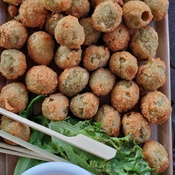 Longleaf Craft Kitchen &  Bar - Fried olives. You can't taste the anchovies - Bars Near Me - Wimberley, Texas