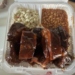 Rib tip dinner with macaroni salad and bbq beans. Unfortunately, these very large rib tips were tough and chewy. Rib tip dinner with macaroni salad and bbq beans. Unfortunately, these very large rib tips were tough and chewy.