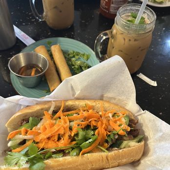 Saigon Fusion 8 - Pork bahn mi sandwich, egg rolls and Vietnamese coffee. - Vietnamese Near Me - Olympia, Washington Saigon Fusion 8 - Pork bahn mi sandwich, egg rolls and Vietnamese coffee. - Vietnamese Near Me - Olympia, Washington