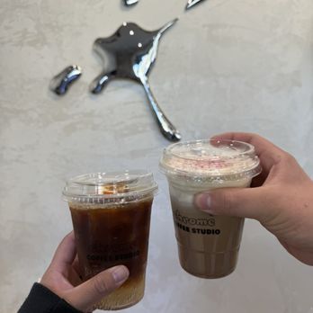 Chrome Coffee Studio - As of 01/2026 - L: espresso yuzu tonic R: seasonal peppermint mocha - Coffee & Tea Near Me - Torrance, California Chrome Coffee Studio - As of 01/2026 - L: espresso yuzu tonic R: seasonal peppermint mocha - Coffee & Tea Near Me - Torrance, California