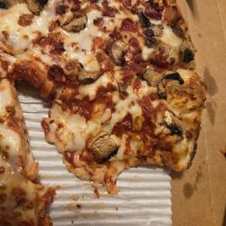 Should have been light sauce but there is so much the cheese is sliding off.Usually love our pizza from dominos but not tonight