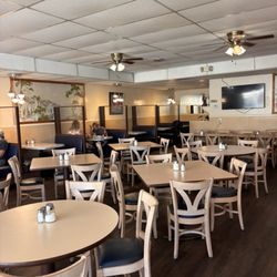 Inside restaurants, several large tables and booths