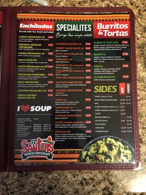 Menu photo 2 San Luis Mexican Restaurant San Antonio, TX