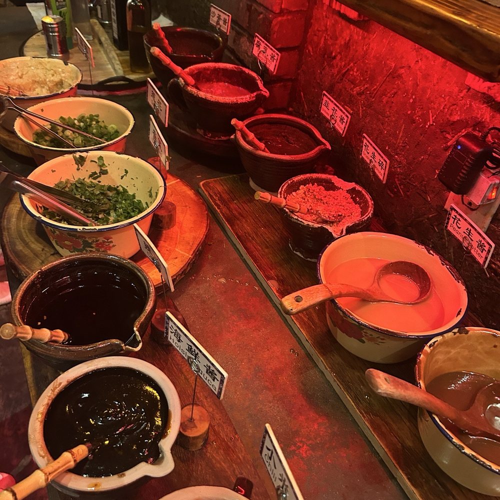 Chong Qing Lao Zao - Self serve dipping sauce station - Hot Pot Near Me - Flushing, New York Chong Qing Lao Zao - Self serve dipping sauce station - Hot Pot Near Me - Flushing, New York