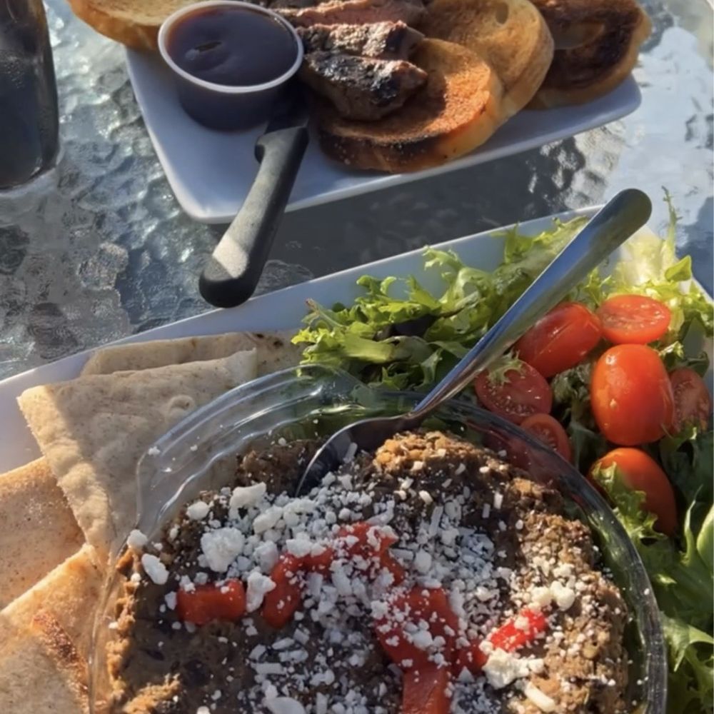 Black bean hummus and the steak appetizer.