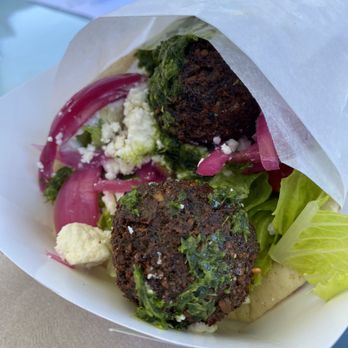 Sonny's Mediterranean - Pita Sando #2 with falafel and chimichuri sauce - Mediterranean Near Me - Denver, Colorado