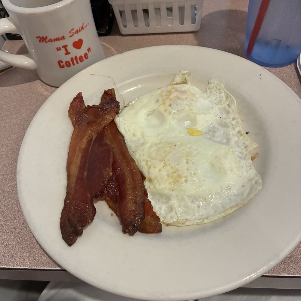 Mama's Daughters' Diner - Eggs over medium -3bacon slices - Soul Food Near Me - Dallas, Texas Mama's Daughters' Diner - Eggs over medium -3bacon slices - Soul Food Near Me - Dallas, Texas