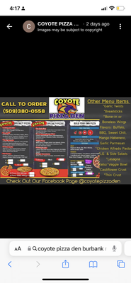 Menu photo 1 Coyote Pizza Den Burbank, WA