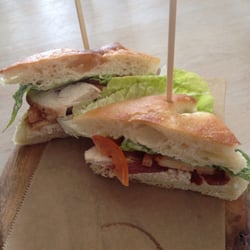 Linen & Latte - Chicken club on Focacia bread with bacon