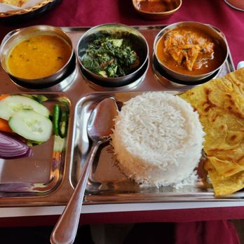 Himalayan Bistro - Dhal, paneer saag, chicken curry, salad, rice, paratha - the Nepali Thali! - Indian Near Me - Reading, Pennsylvania