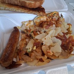 Sauage,home fries, rye toast and veggie omelet. $15.32 Sauage,home fries, rye toast and veggie omelet. $15.32