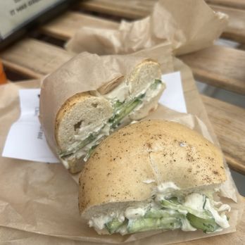 Maury's - Salt and pepper bagel with cashew cream cheese (vegan) capers and cucumbers - Bagels Near Me - Los Angeles, California Maury's - Salt and pepper bagel with cashew cream cheese (vegan) capers and cucumbers - Bagels Near Me - Los Angeles, California