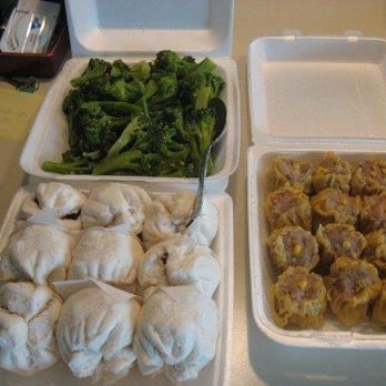 Dynasty Garden - broccoli, shrimp and pork siumai and BBQ pork siopao (steamed pork bun), ordered this "to go" - Dim Sum Near Me - Modesto, California Dynasty Garden - broccoli, shrimp and pork siumai and BBQ pork siopao (steamed pork bun), ordered this "to go" - Dim Sum Near Me - Modesto, California