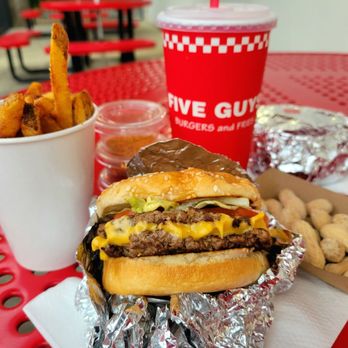 Five Guys - The "Little Cheeseburger," fries, and complimentary peanuts. - Fast Food Near Me - Cleveland, Tennessee Five Guys - The "Little Cheeseburger," fries, and complimentary peanuts. - Fast Food Near Me - Cleveland, Tennessee