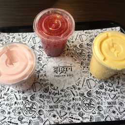 Rose lassi (light pink), grape lemonade, mango lassi Mango Lassi Rose Lassi Rose lassi (light pink), grape lemonade, mango lassi Mango Lassi Rose Lassi