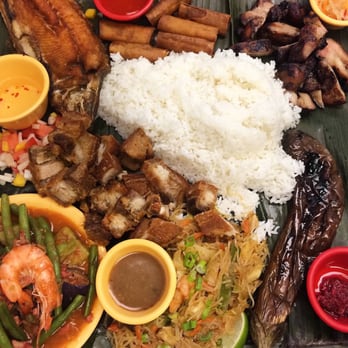 Ihawan - Close up! Kamayan for 2! Added lechon kawali to the mix. Delicious! - Filipino Near Me - Woodside, New York Ihawan - Close up! Kamayan for 2! Added lechon kawali to the mix. Delicious! - Filipino Near Me - Woodside, New York