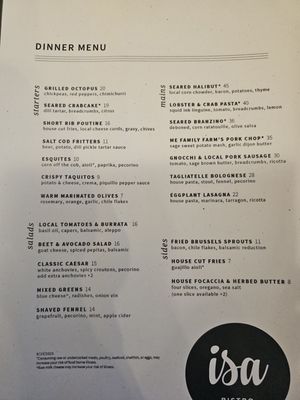 Menu photo 1 Isa Bistro Portland, ME
