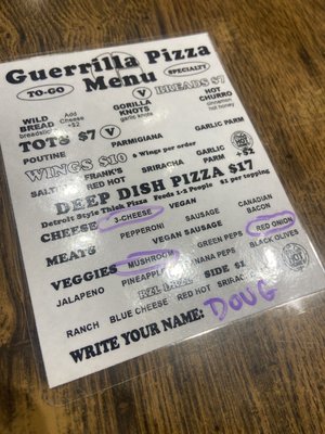 Menu photo 2 Guerrilla Pizza Las Vegas, NV Menu photo 2 Guerrilla Pizza Las Vegas, NV