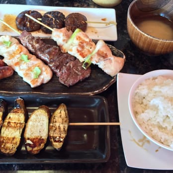 Gotetsu - Kushiyaki and Sake House - Che'f Special Plate with 3 meats and 2 veggie Skewers. Ordered Beef on the side. - Japanese Near Me - Ventura, California