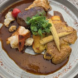 Aiola Upstairs - Surf and turf steak and shrimp