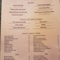 The Federal - After dinner menu