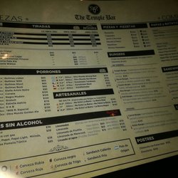 The Temple Bar - Carta de comidas y bebidas. Cerveza tirada