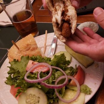 English Ales Brewery - Fish sandwich and side salad - Pubs Near Me - Marina, California English Ales Brewery - Fish sandwich and side salad - Pubs Near Me - Marina, California
