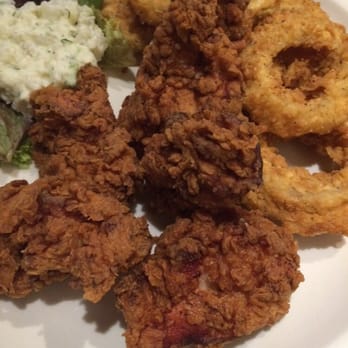 Jonathon's Diner - Fried thighs with onion rings and potato salad. - New American Near Me - Dallas, Texas Jonathon's Diner - Fried thighs with onion rings and potato salad. - New American Near Me - Dallas, Texas